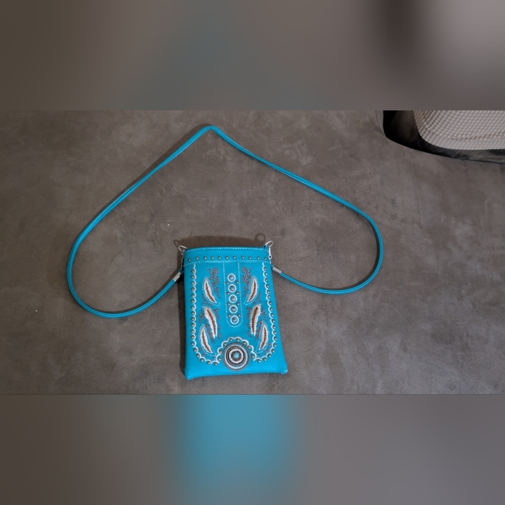 Elegant Blue Embroidered Crossbody Bag